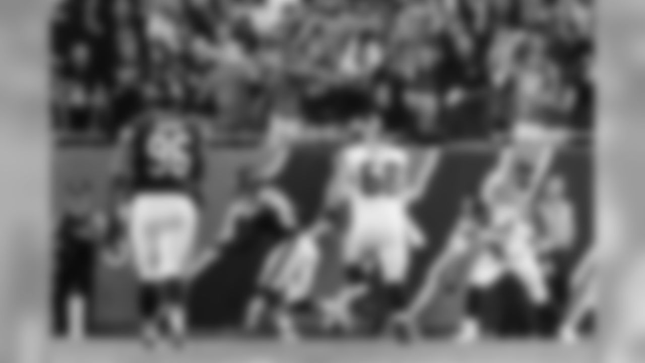 Chicago's Prince Amukamara heads to the end zone with an interception resulting in a touchdown in the fourth quarter.