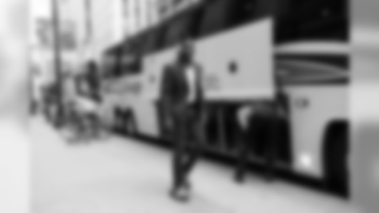 Seahawks receiver Brandon Marshall heads for the bus for the ride to Soldier Field on Monday.