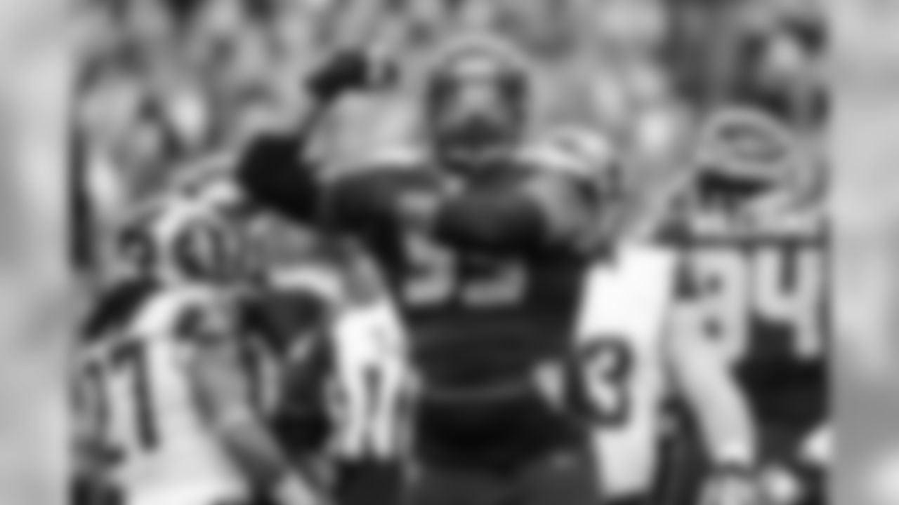 Defensive tackle Tony McDaniel wasted no time showing the Rams who had the muscle as he celebrated after a tackle.