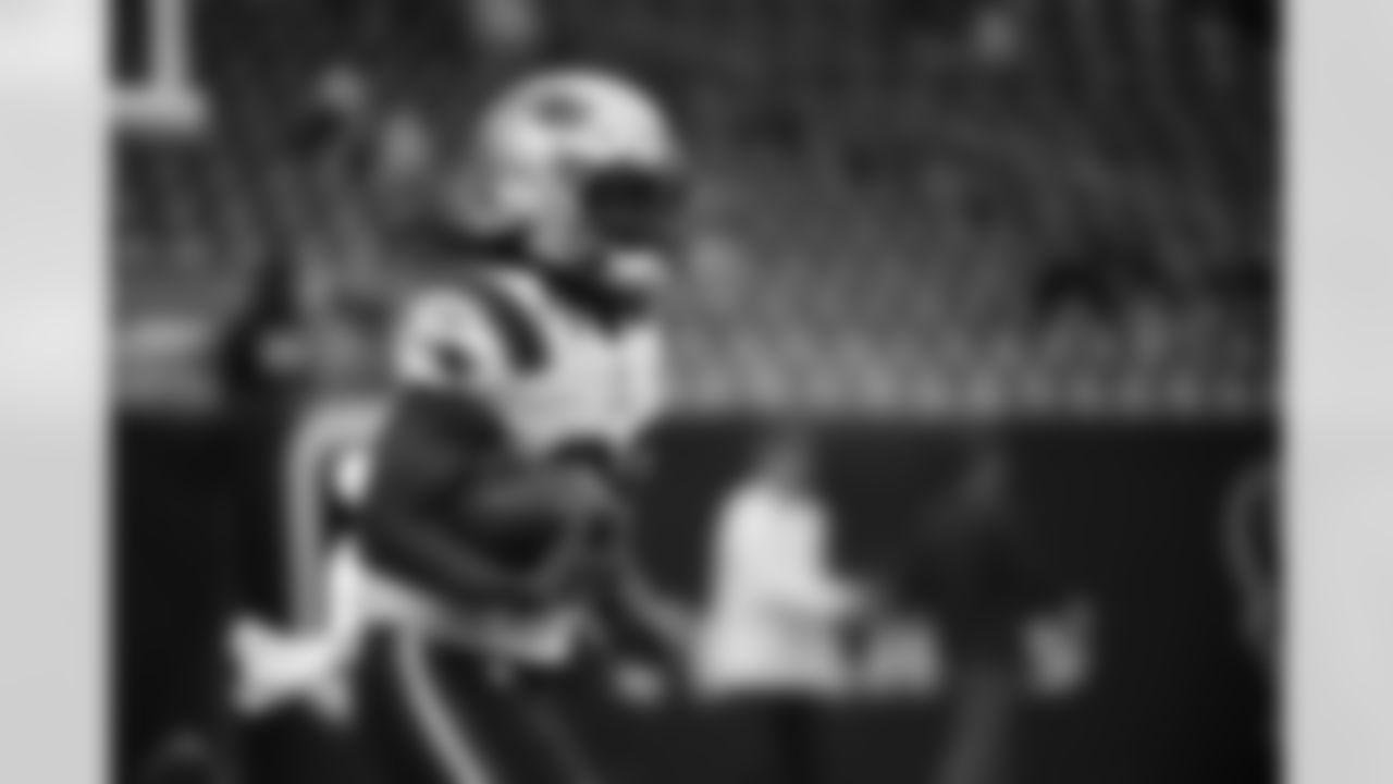 New England Patriots running back Rhamondre Stevenson warms up before an NFL football game against the Houston Texans Sunday, Oct. 10, 2021, in Houston. (AP Photo/Justin Rex)