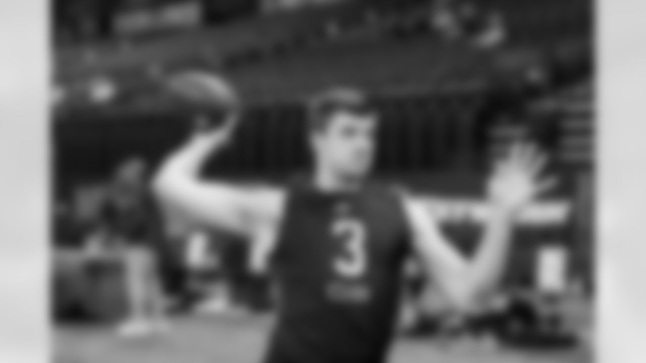 Kent State quarterback Dustin Crum (03) gets warm during the 2022 Scouting Combine on Thursday, March 3, 2022 in Indianapolis, Indiana. (Ben Liebenberg/NFL)
