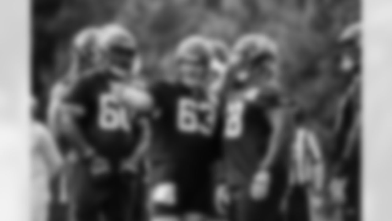 The Seahawks offensive line participates at practice on September 4, 2023 at the Virginia Mason Athletic Center in Renton, Wash.