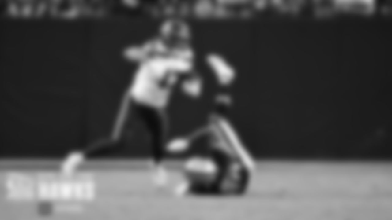 Seahawks receiver Aaron Fuller leaves a Raiders defender in his wake on a first quater reception.