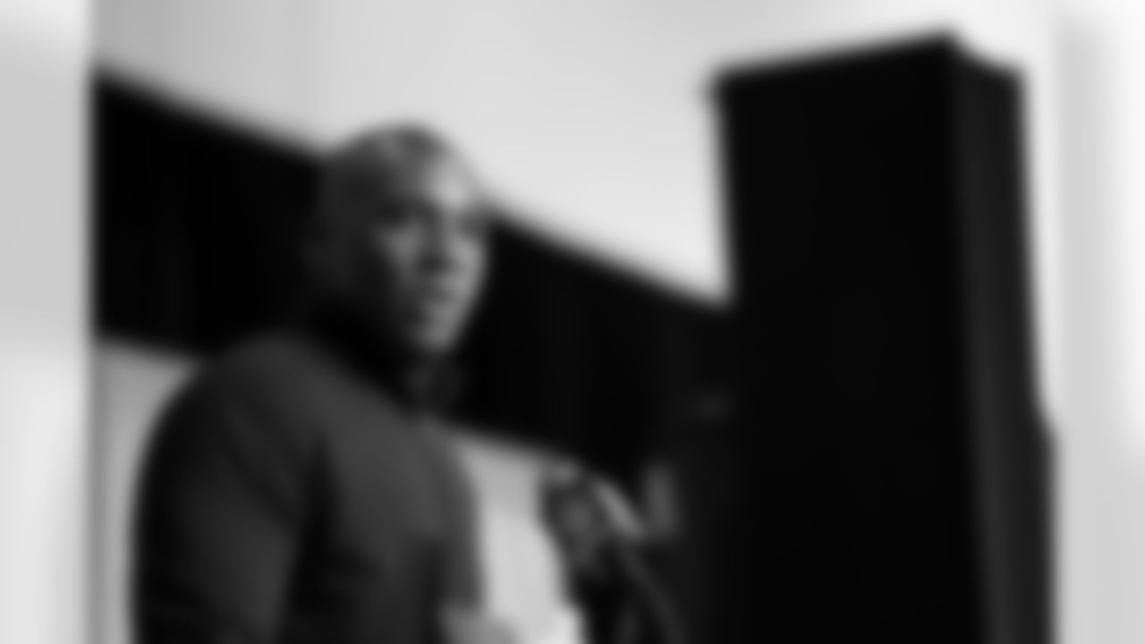 Houston Texans head coach DeMeco Ryans speaks during a press conference on Wednesday, March 1, 2023 in Indianapolis, Indiana. (Lauren Bacho/NFL)