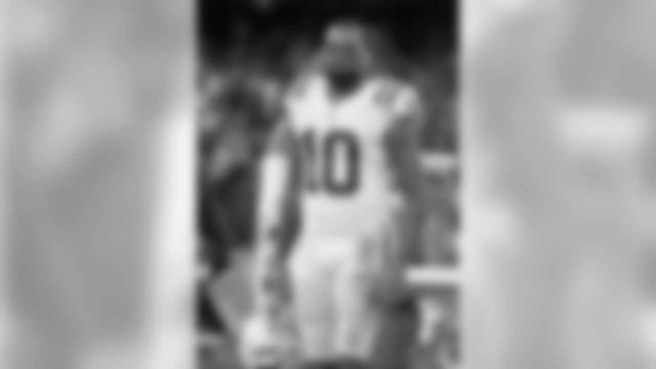 Indianapolis Colts wide receiver Donte Moncrief (10) rests during an NFL game against the Oakland Raiders on Saturday, Dec. 24, 2016, in Oakland, Calif. The Raiders won the game, 33-25. (Greg Trott via AP)