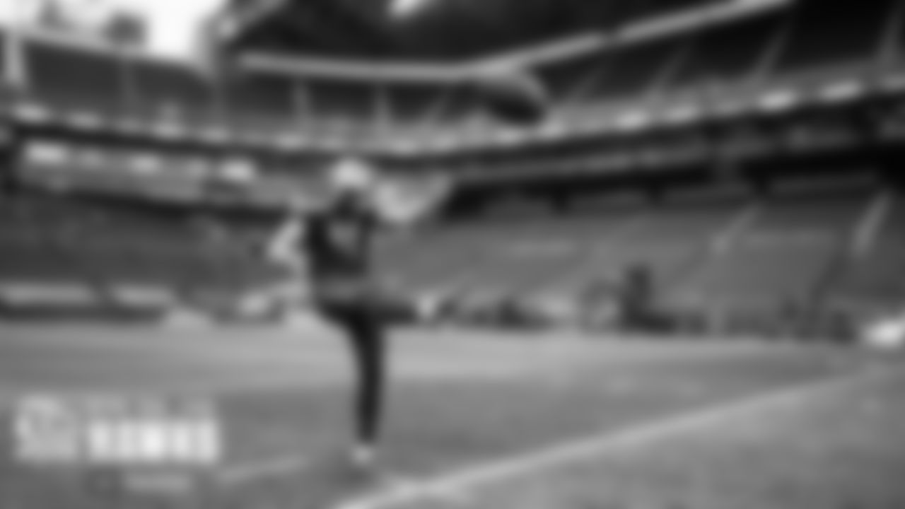 Seahawks punter Michael Dickson warms up before the game.