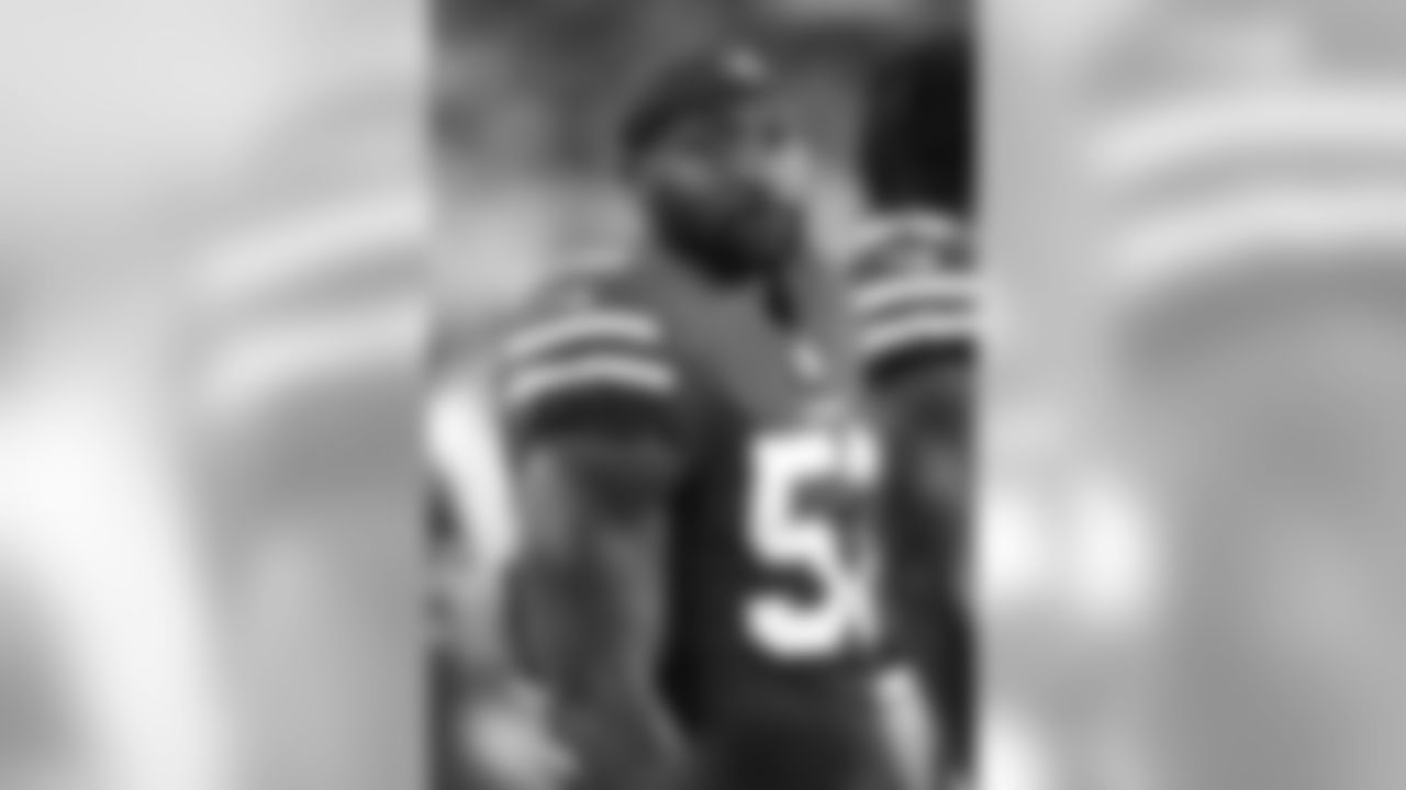 San Francisco 49ers linebacker NaVorro Bowman (53) rests during an NFL football game against the Denver Broncos on Saturday, Aug. 19, 2017 in Santa Clara, Calif. The Broncos won the game, 33-14. (Greg Trott via AP)