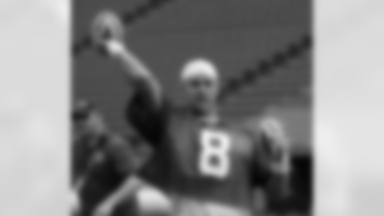 Seattle Seahawks quarterback Matt Hasselbeck (8), of the NFC team, throws footballs to fans during an NFC practice for the Pro Bowl football game, Saturday, Feb. 9, 2008, in Honolulu. (AP Photo/Paul Sakuma)
