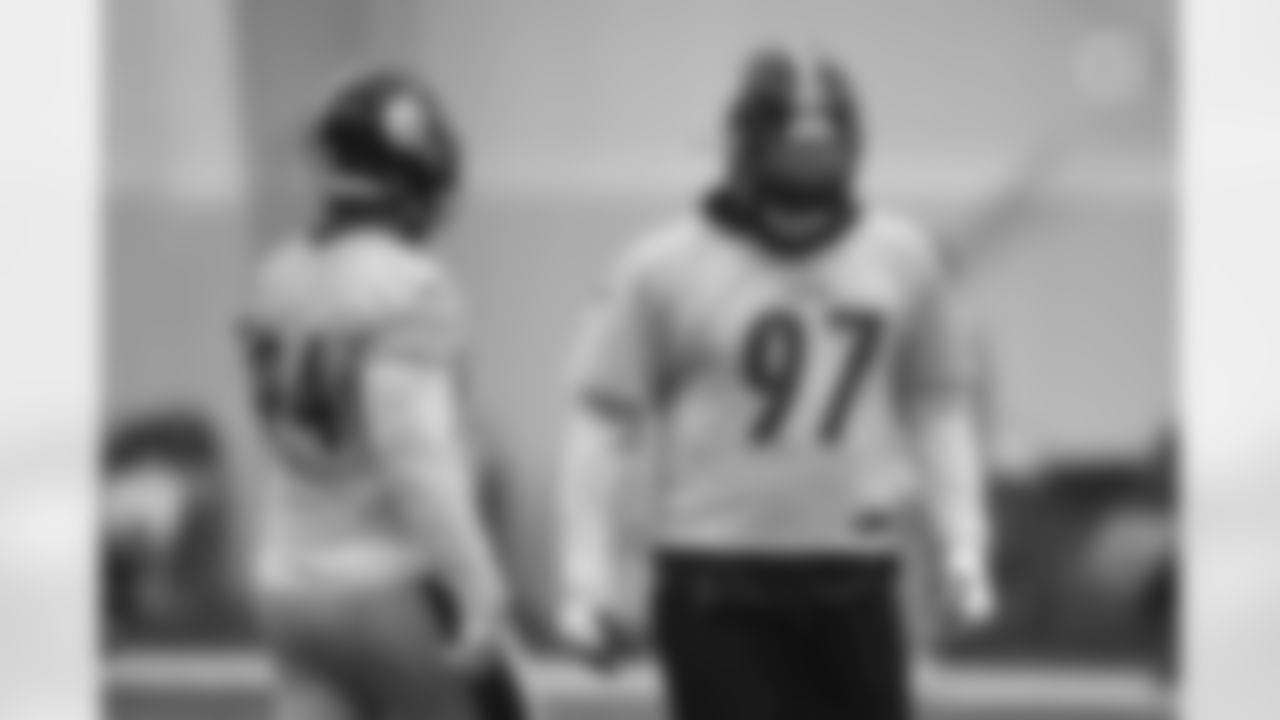 Pittsburgh Steelers defensive tackle Cameron Heyward (97) practices at the UPMC Rooney Sports Complex preparing for a Week 8 matchup against the Baltimore Ravens, Wednesday, Oct. 28, 2020 in Pittsburgh, PA. (Karl Roser / Pittsburgh Steelers)