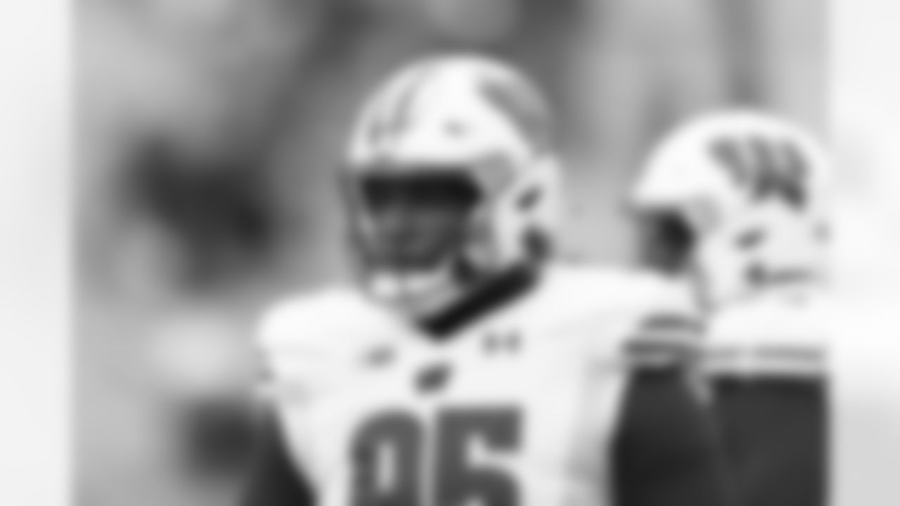 Wisconsin nose tackle Keeanu Benton warms up before playing against Nebraska in an NCAA college football game Saturday, Nov. 19, 2022, in Lincoln, Neb. (AP Photo/Rebecca S. Gratz)