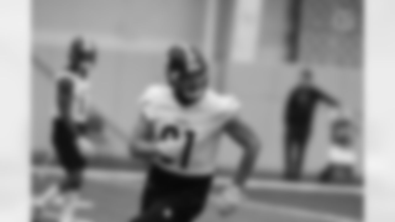 Pittsburgh Steelers tight end Zach Gentry (81) during practice at the UPMC Rooney Sports Complex preparing for a Week 18 matchup against the Baltimore Ravens, Thursday, Jan. 6, 2022 in Pittsburgh, PA. (Karl Roser / Pittsburgh Steelers)