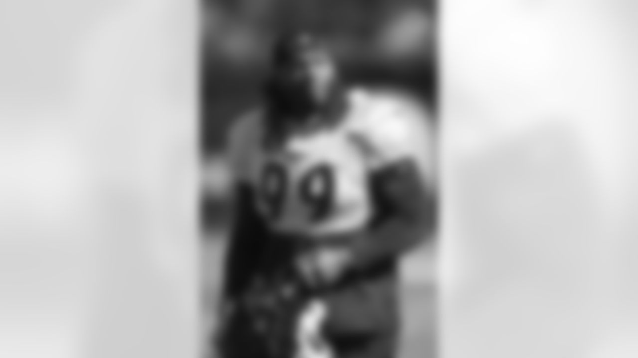 Pittsburgh Steelers defensive tackle Larry Ogunjobi (99) during practice at the UPMC Rooney Sports Complex preparing for a Week 5 matchup against the Buffalo Bills, Wednesday, Oct. 5, 2022 in Pittsburgh, PA. (Karl Roser / Pittsburgh Steelers)