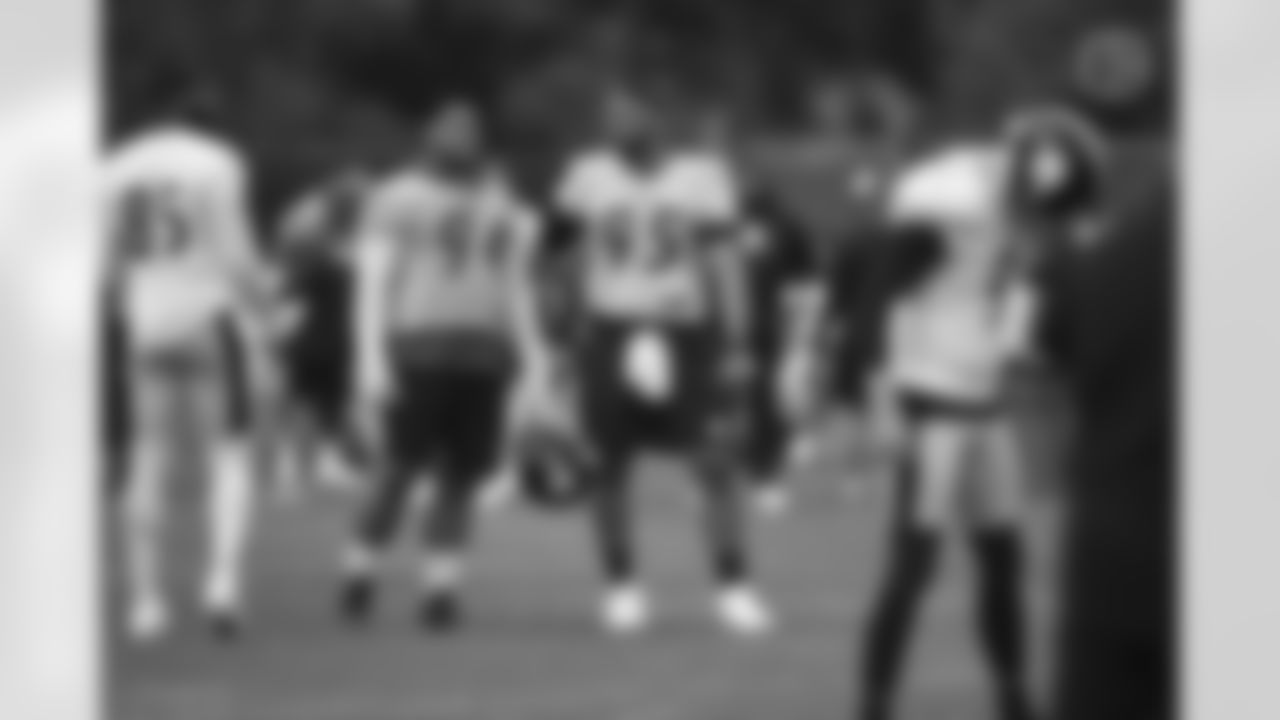 Pittsburgh Steelers defensive end Tyson Alualu (94) and Pittsburgh Steelers nose tackle Chris Wormley (95) practice at the UPMC Rooney Sports Complex preparing for a Week 2 matchup against the Denver Broncos, Thursday, Sept. 17, 2020 in Pittsburgh, PA. (Karl Roser / Pittsburgh Steelers)