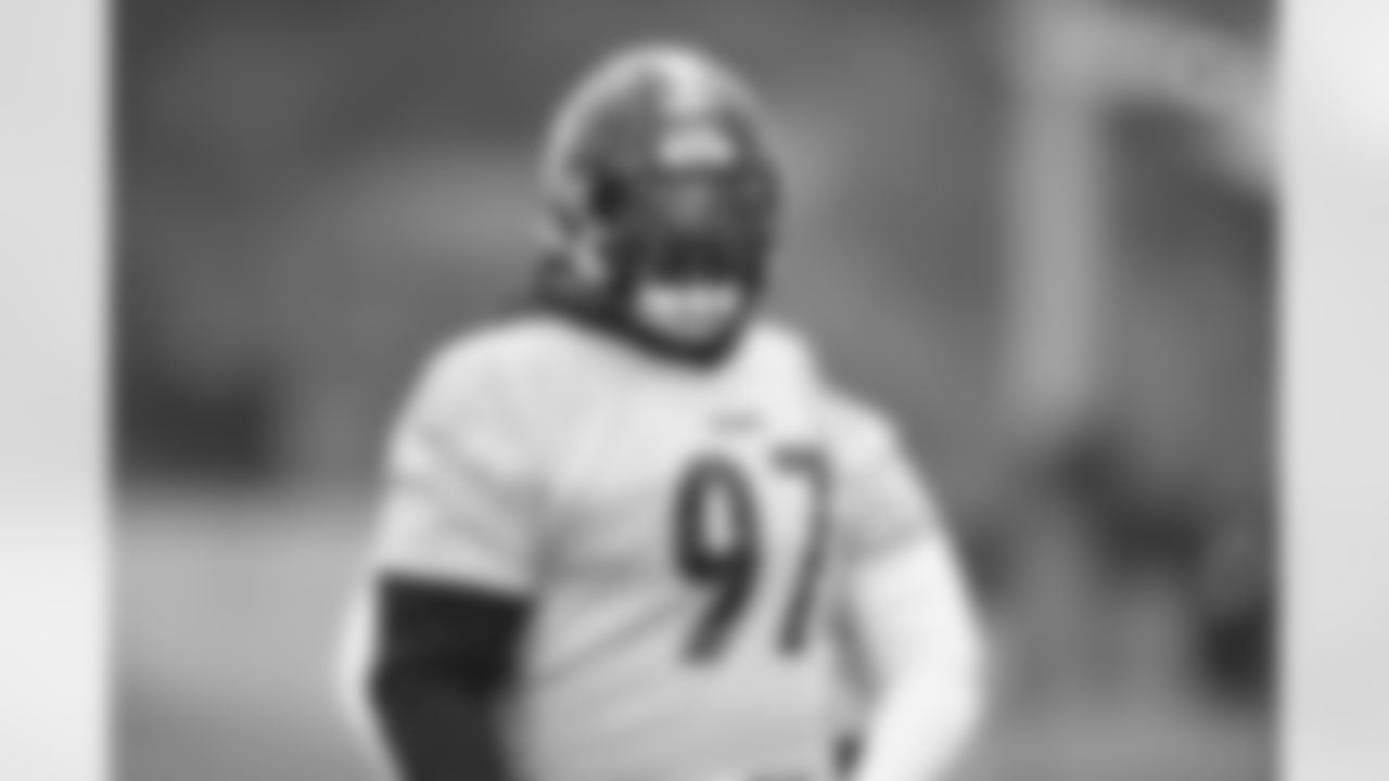 Pittsburgh Steelers defensive tackle Cameron Heyward (97) during practice at the UPMC Rooney Sports Complex preparing for a Week 12 matchup against the Cincinnati Bengals, Friday, Nov. 26, 2021 in Pittsburgh, PA. (Karl Roser / Pittsburgh Steelers)