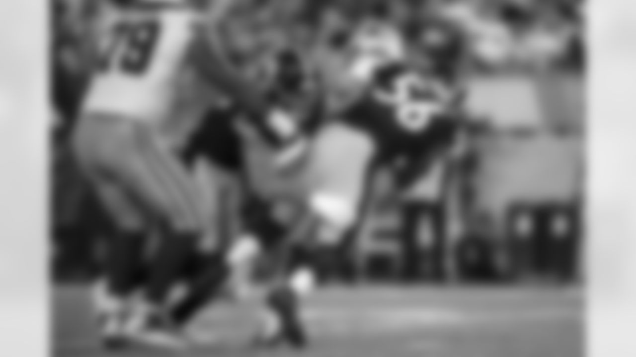 Pittsburgh Steelers defensive end Cassius Marsh (49) and Pittsburgh Steelers linebacker Alex Highsmith (56) during a Hall of Fame game between the Pittsburgh Steelers and the Dallas Cowboys, Thursday, Aug. 5, 2021 in Canton, OH. The Steelers defeated the Cowboys 16-3. (Karl Roser / Pittsburgh Steelers)