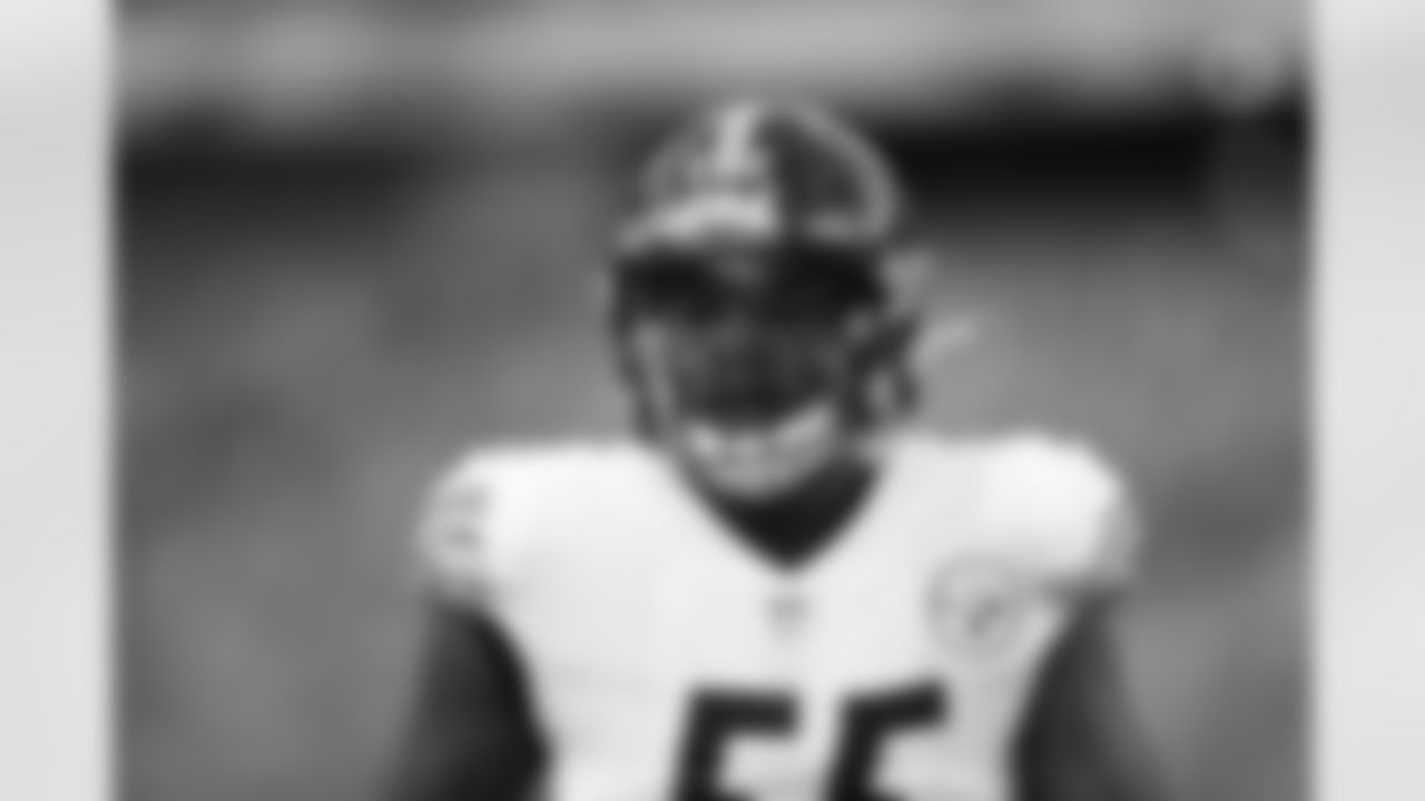 Pittsburgh Steelers linebacker Devin Bush (55) during a regular season game between the Pittsburgh Steelers and the New York Giants, Monday, Sept. 14, 2020 in East Rutherford, NJ. The Steelers defeated the Giants 26-16. (Karl Roser / Pittsburgh Steelers)