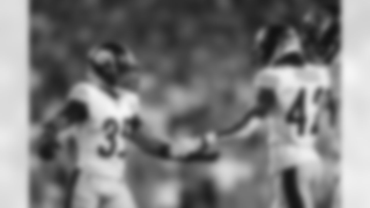 Pittsburgh Steelers cornerback Arthur Maulet (35) and Pittsburgh Steelers cornerback James Pierre (42) during a regular season game between the Pittsburgh Steelers and the Miami Dolphins, Sunday, Oct. 23, 2022 in Miami, FL. (Brad Young / Pittsburgh Steelers)
