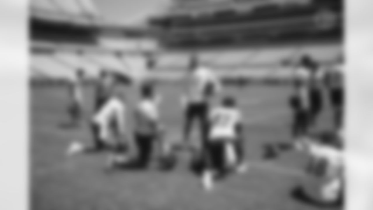 Pittsburgh Steelers quarterback Joshua Dobbs (5), Pittsburgh Steelers wide receiver Chase Claypool (11), Pittsburgh Steelers wide receiver Cody White (15) and Pittsburgh Steelers wide receiver Tyler Simmons (82) practice at Heinz Field during the 2021 Minicamp, Thursday June 17, 2021. (Caitlyn Epes / Pittsburgh Steelers)