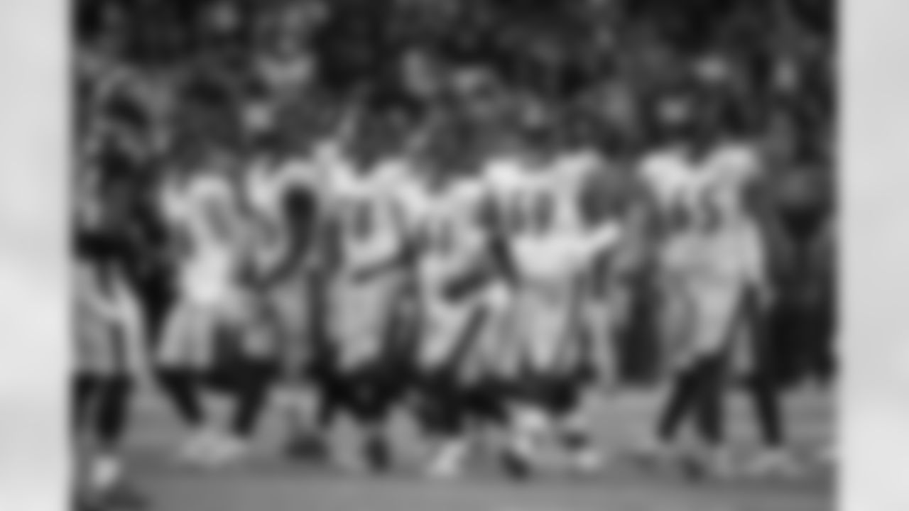 The Pittsburgh Steelers offensive line during a regular season game between the Pittsburgh Steelers and the Atlanta Falcons, Sunday, Dec. 4, 2022 in Atlanta, GA. The Steelers defeated the Falcons 19-16. (Karl Roser / Pittsburgh Steelers)