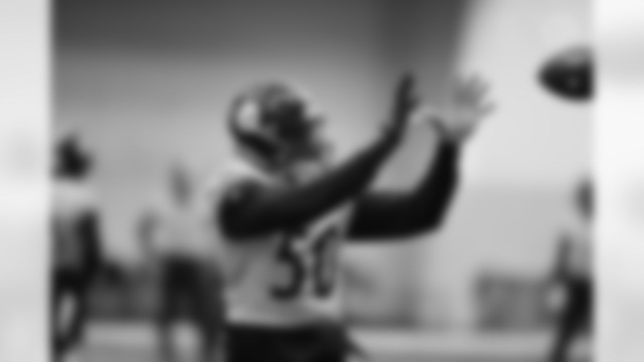 Pittsburgh Steelers linebacker Delontae Scott (50) during practice at the UPMC Rooney Sports Complex preparing for a Week 17 matchup against the Cleveland Browns, Saturday, Jan. 1, 2022 in Pittsburgh, PA. (Karl Roser / Pittsburgh Steelers)