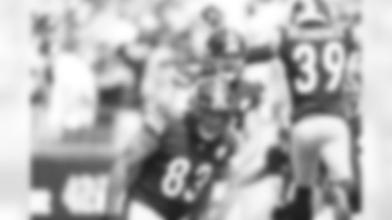 Pittsburgh Steelers tight end/fullback Connor Heyward (83) and Pittsburgh Steelers long snapper Christian Kuntz (46) during a regular season game between the Pittsburgh Steelers and the New England Patriots, Sunday, Sept. 18, 2022 in Pittsburgh, PA. (Abigail / Pittsburgh Steelers)