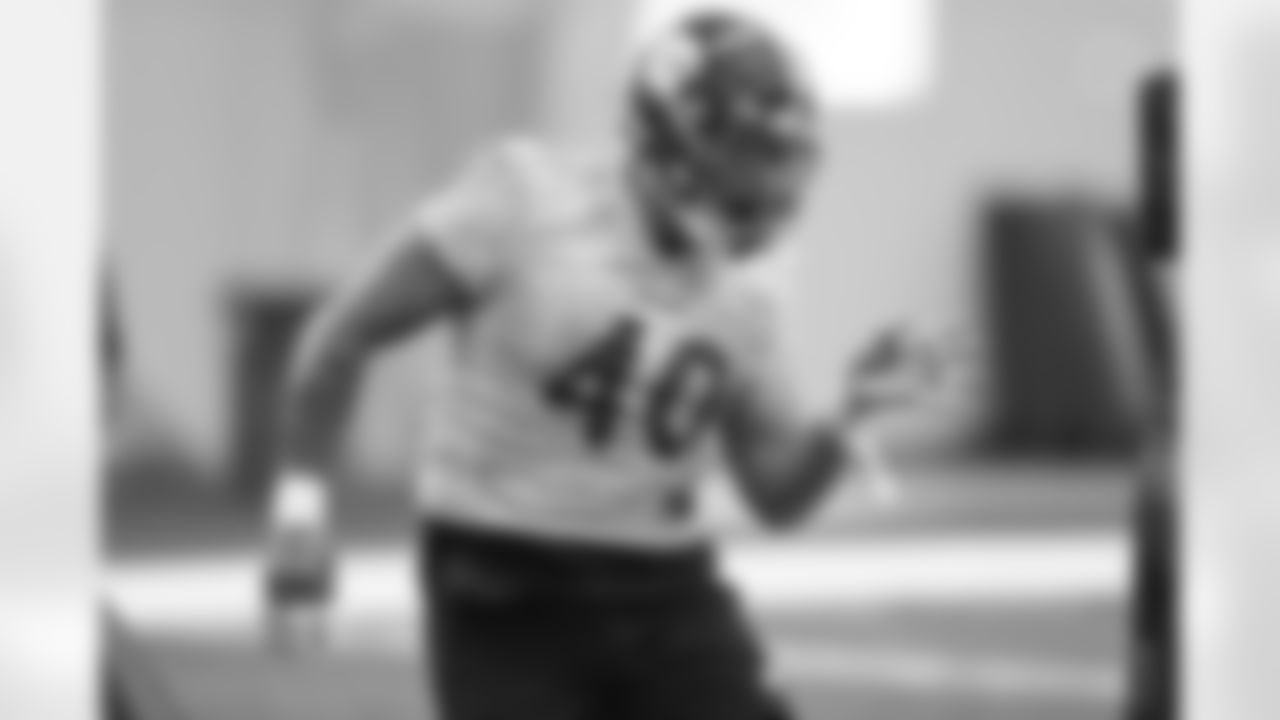 Pittsburgh Steelers linebacker David Perales (40) participates in the Steelers rookie minicamp at the UPMC Rooney Sports Complex, Saturday, May 13, 2023 in Pittsburgh, PA. (Karl Roser / Pittsburgh Steelers)