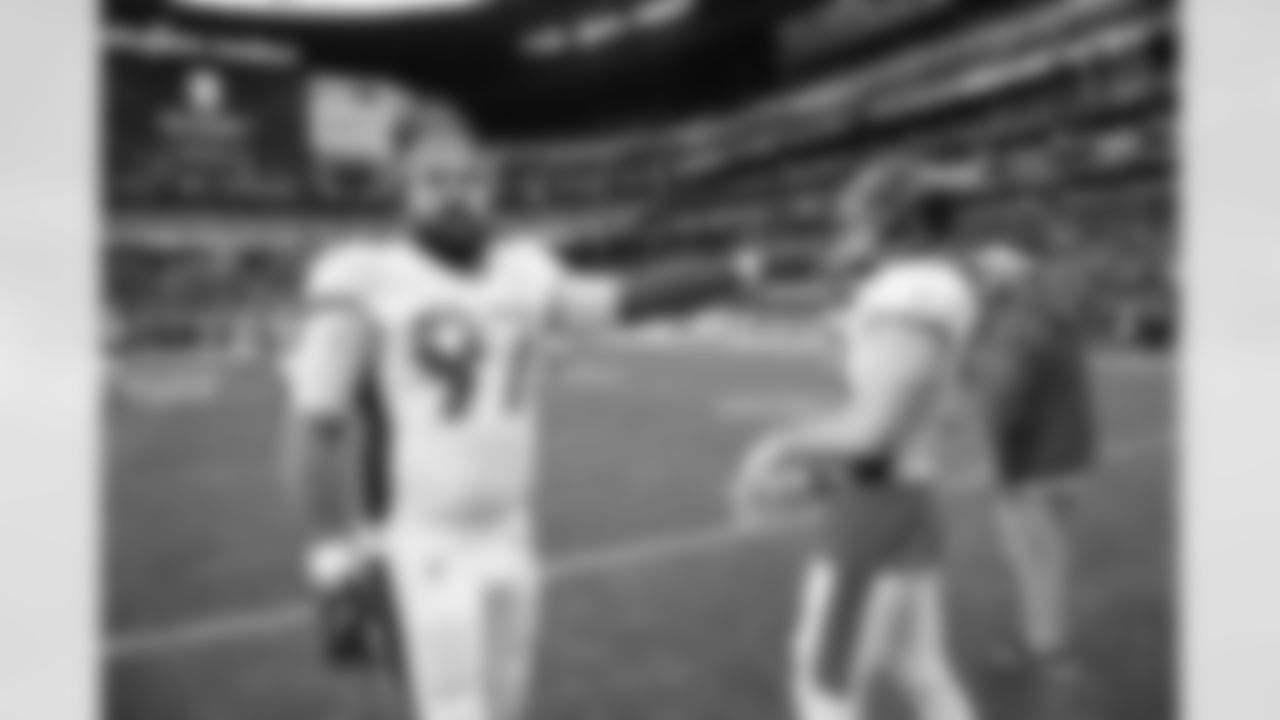 Pittsburgh Steelers defensive tackle Cameron Heyward (97) and Pittsburgh Steelers linebacker T.J. Watt (90) during the 2022 Pro Bowl at Allegiant Stadium, Sunday, Feb. 6, 2022 in Las Vegas, NV. (Karl Roser / Pittsburgh Steelers)