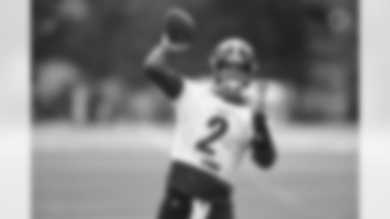 Pittsburgh Steelers quarterback Mason Rudolph (2) practices at the UPMC Rooney Sports Complex preparing for a Week 6 matchup against the Cleveland Browns, Friday, Oct. 16, 2020 in Pittsburgh, PA. (Karl Roser / Pittsburgh Steelers)