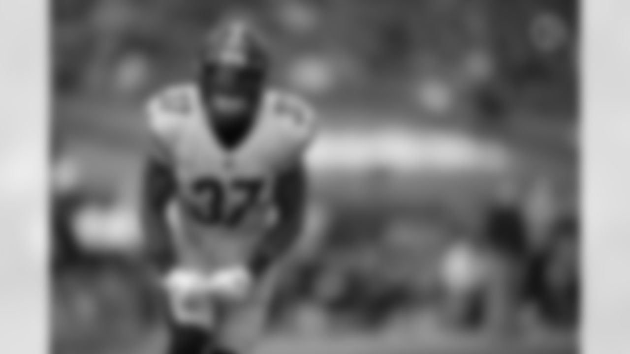 Pittsburgh Steelers safety Jordan Dangerfield (37) celebrates a crucial play during a regular season game between the Pittsburgh Steelers and the Tennessee Titans, Sunday, Oct. 25, 2020 in Nashville, TN. The Steelers defeated the Titans 27-24. (Karl Roser / Pittsburgh Steelers)