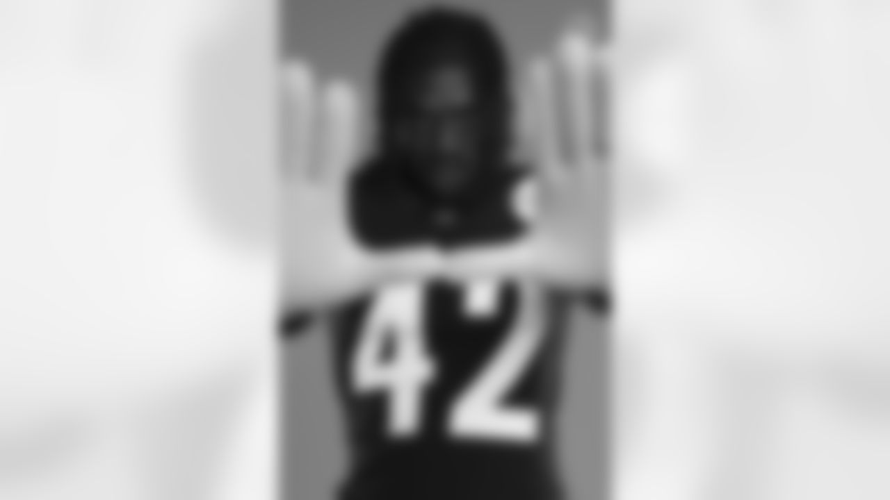 Pittsburgh Steelers defensive back James Pierre (42) poses for a photo during the Steelers 2021 media day, Friday, July 23, 2021 in Pittsburgh, PA. (Caitlyn Epes / Pittsburgh Steelers)