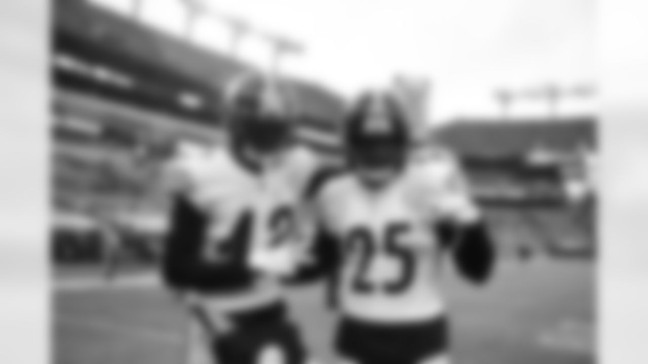 Pittsburgh Steelers defensive back James Pierre (42) and Pittsburgh Steelers safety Antoine Brooks Jr. (25) during a regular season game between the Pittsburgh Steelers and the Baltimore Ravens, Sunday, Nov. 1, 2020 in Baltimore, MD. (Karl Roser / Pittsburgh Steelers)