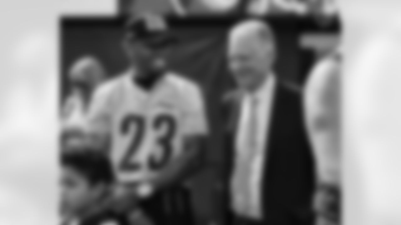 Pittsburgh Steelers president Art Rooney II and Joe Haden during a regular season game between the Pittsburgh Steelers and the Los Angeles Rams, Sunday, Oct. 22, 2023 in Los Angeles, CA. (Karl Roser / Pittsburgh Steelers)