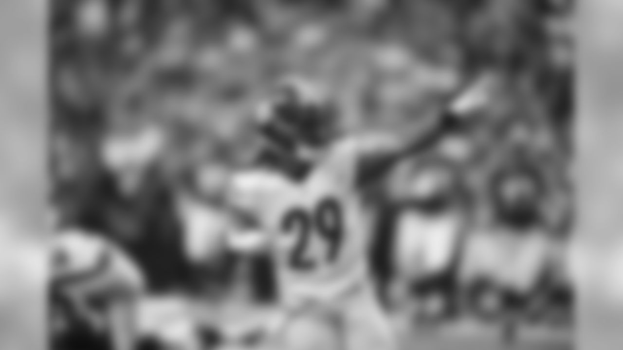 Shamarko Thomas celebrates after making a tackle against the Atlanta Falcons.