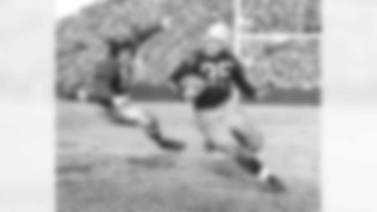 1942 BILL DUDLEY: Since the NFL-AFL merger in 1970, the Pittsburgh Steelers have rushed for more yards than any other team in the league, and their edge is not insubstantial. So, who is the last Steelers back to lead the NFL in rushing? Wrong, it was Bill Dudley, a tailback in the teams single-wing offense during his era. Dudley led the NFL in rushing twice during his time with the Steelers, first as a rookie with 696 yards on 162 attempts, and then his 1946 season was an all-timer. In 1946, Dudley led the NFL in rushing (604 yards on 146 attempts), but he also led the NFL in punt returns (385 yards on 27 returns for a 14.3 average), and he led the NFL in interceptions (10 that he returned for 242 yards), and he led the NFL in fumble recoveries (seven). He also served as the teams punter with a 40.2 average, and he passed for 438 yards and two touchdowns. Hall of Fame, Class of 1966.