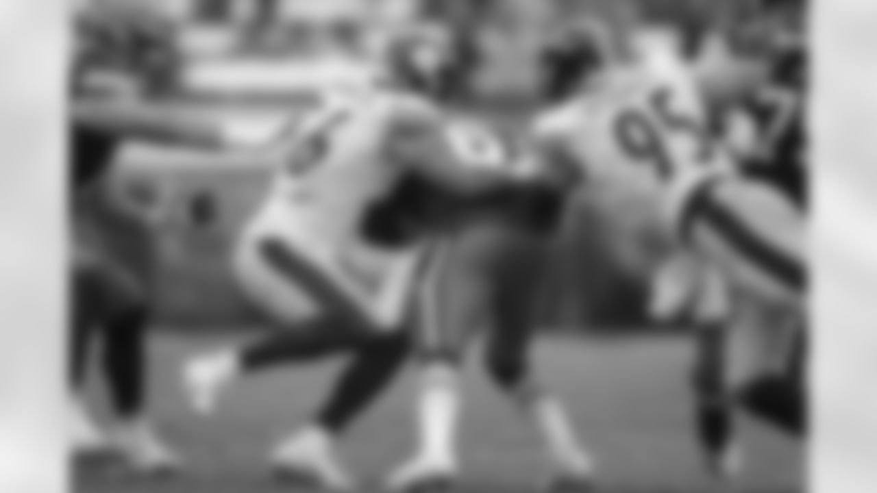 Pittsburgh Steelers linebacker Alex Highsmith (56) and Pittsburgh Steelers nose tackle Chris Wormley (95) during a regular season game between the Pittsburgh Steelers and the Cleveland Browns, Sunday, Jan. 3, 2021 in Cleveland, OH. The Browns defeated the Steelers 24-22. (Karl Roser / Pittsburgh Steelers)