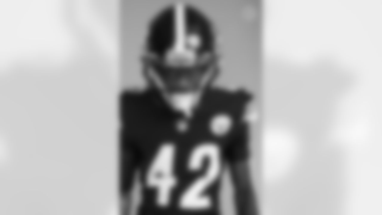 Pittsburgh Steelers defensive back James Pierre (42) poses for a photo during the Steelers 2021 media day, Friday, July 23, 2021 in Pittsburgh, PA. (Caitlyn Epes / Pittsburgh Steelers)
