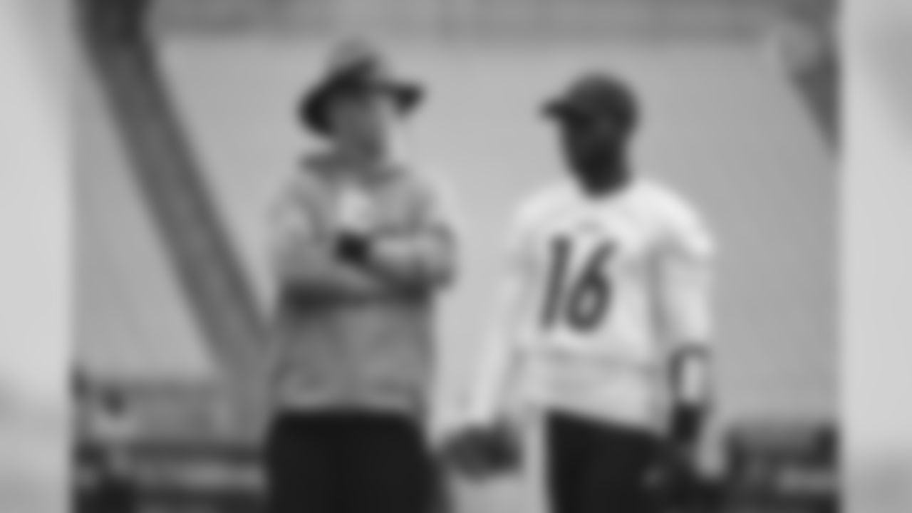 Pittsburgh Steelers Quarterback Coach Matt Canada and Pittsburgh Steelers quarterback J.T. Barrett (16) train at Heinz Field during the Steelers 2020 Training Camp, Saturday, Aug. 1, 2020 in Pittsburgh, PA. (Karl Roser / Pittsburgh Steelers)