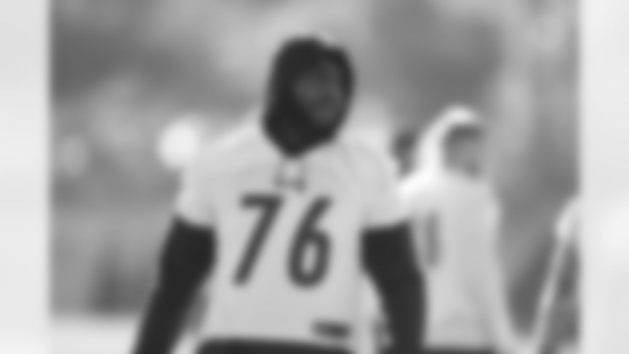 Pittsburgh Steelers offensive lineman Chukwuma Okorafor (76) during practice at the UPMC Rooney Sports Complex preparing for a Week 10 matchup against the Detroit Lions, Wednesday, Nov. 10, 2021 in Pittsburgh, PA. (Karl Roser / Pittsburgh Steelers)