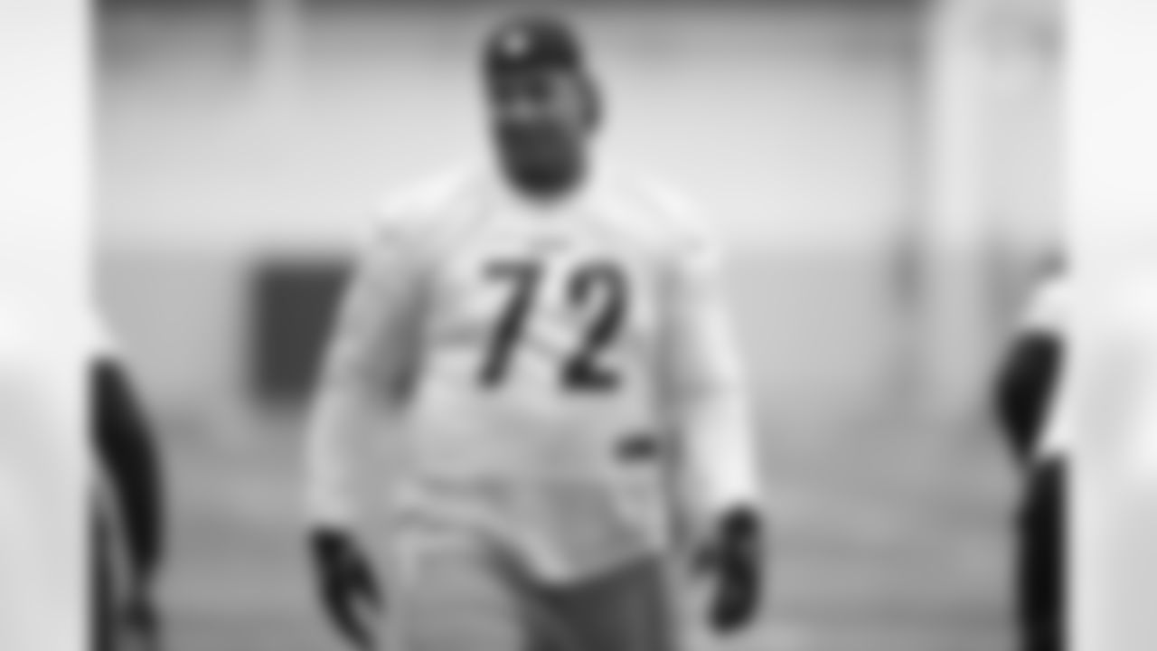 Pittsburgh Steelers offensive tackle Zach Banner (72) during practice at the UPMC Rooney Sports Complex preparing for a Wild Card Round matchup against the Kansas City Chiefs, Wednesday, Jan. 12, 2022 in Pittsburgh, PA. (Karl Roser / Pittsburgh Steelers)