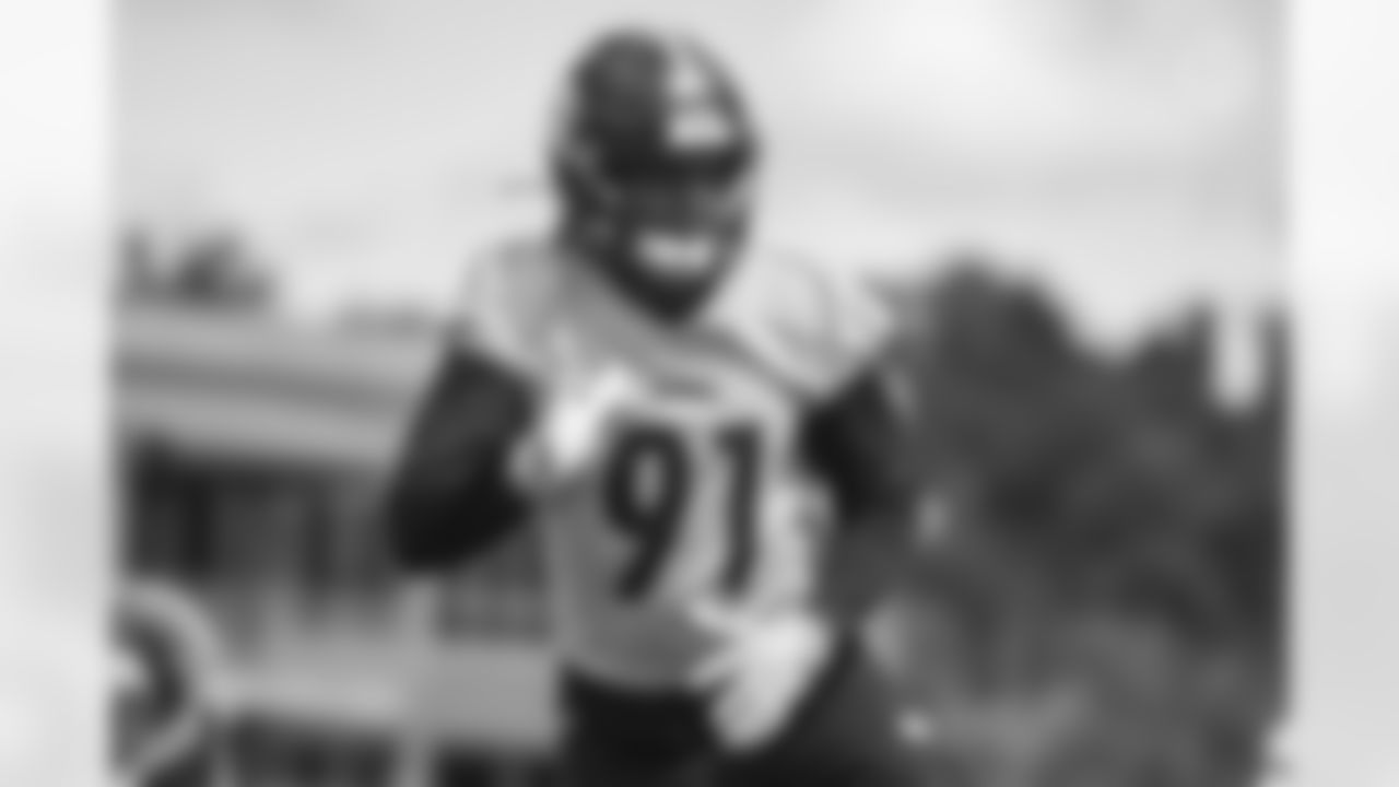 Pittsburgh Steelers linebacker Delontae Scott (91) during practice at the UPMC Rooney Sports Complex preparing for a Week 1 matchup against the Cincinnati Bengals on Thursday, Sept. 8, 2022 in Pittsburgh, PA. (Abigail Dean / Pittsburgh Steelers)