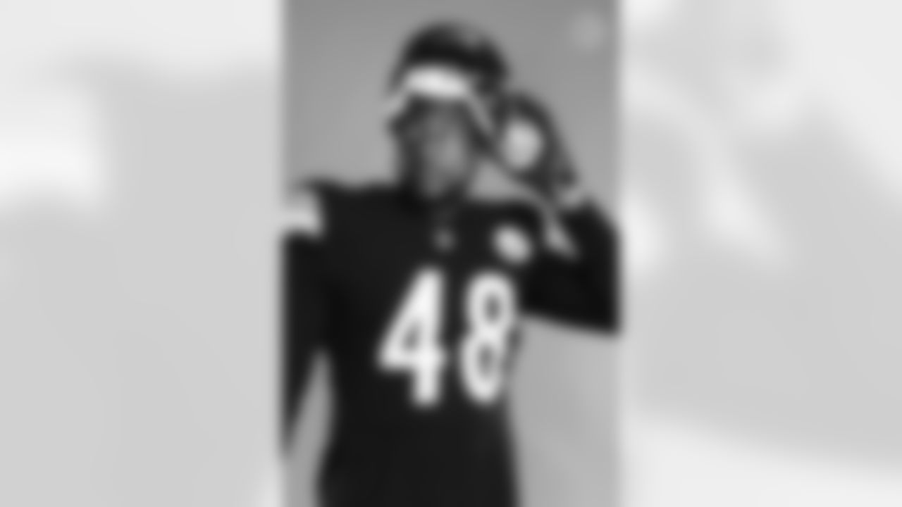 Pittsburgh Steelers linebacker Quincy Roche (48) poses for a photo during the Steelers 2021 media day, Saturday, July 24, 2021 in Pittsburgh, PA. (Caitlyn Epes / Pittsburgh Steelers)