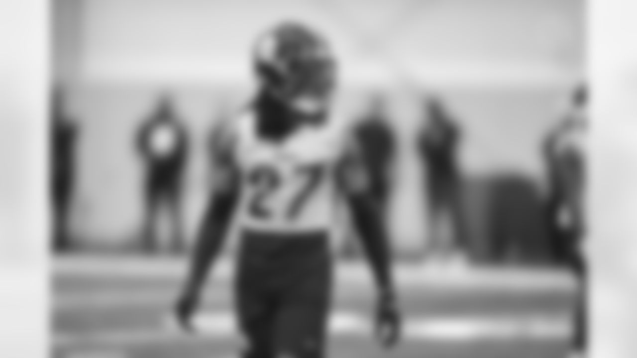 Pittsburgh Steelers defensive back Cory Trice Jr. (27) participates in the Steelers rookie minicamp at the UPMC Rooney Sports Complex, Saturday, May 13, 2023 in Pittsburgh, PA. (Karl Roser / Pittsburgh Steelers)