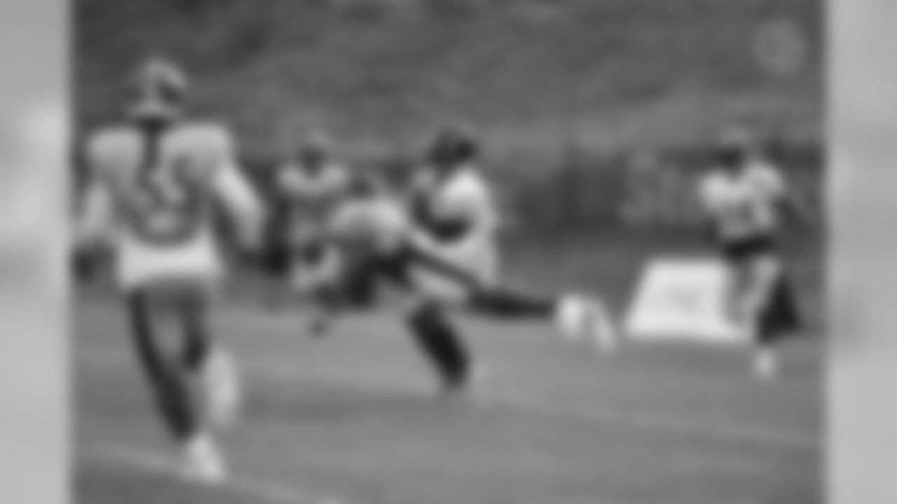 Pittsburgh Steelers players practice at Saint Vincent College during the 2019 Steelers Training Camp.