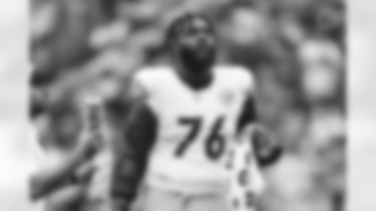 Pittsburgh Steelers offensive lineman Chukwuma Okorafor (76) during a regular season game between the Pittsburgh Steelers and the Houston Texans, Sunday, Oct. 1, 2023 in Houston, TX. (Stephen Pinchback / Pittsburgh Steelers)