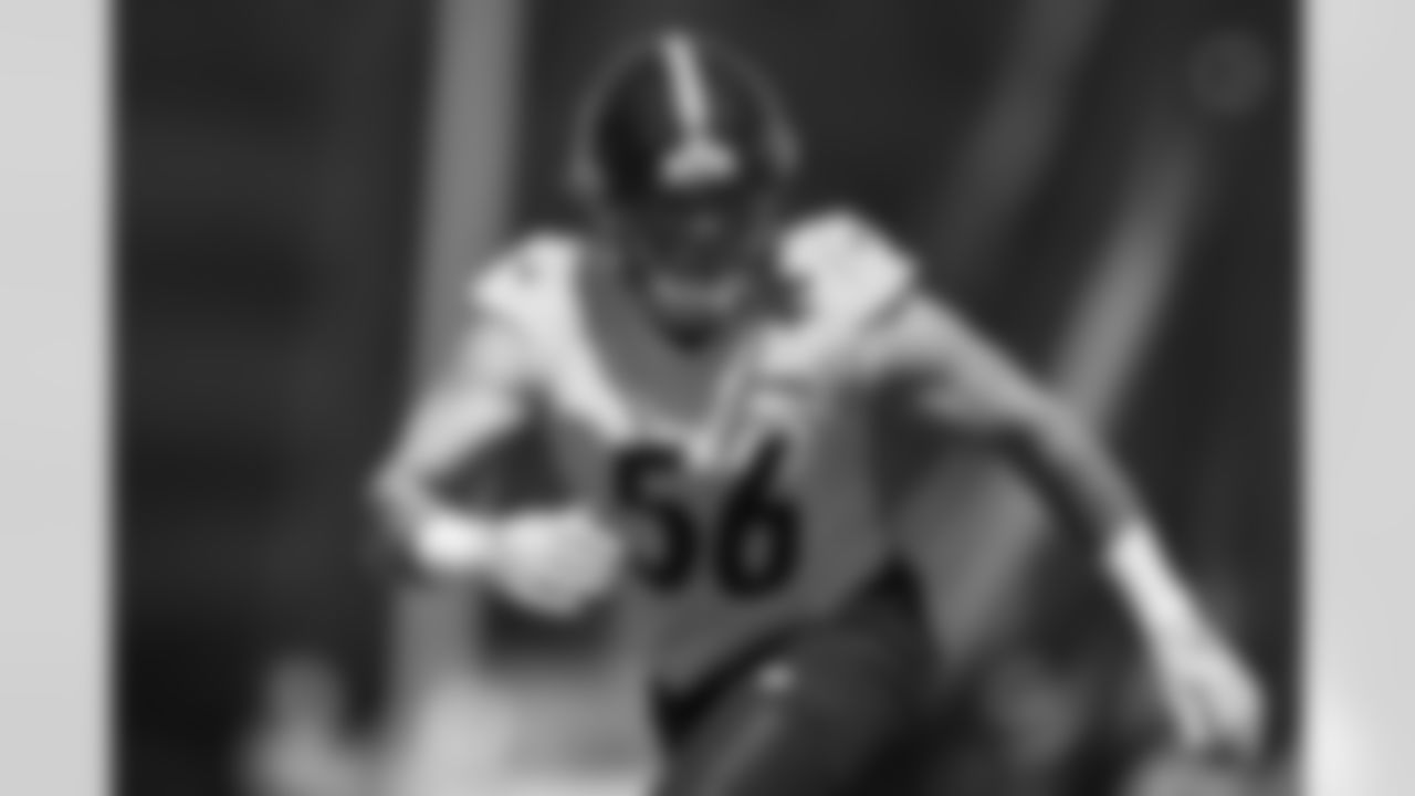 Pittsburgh Steelers linebacker Alex Highsmith (56) participates in the Organized Team Activities (OTAs), Thursday May 25, 2023 at the UPMC Rooney Sports Complex. (Karl Roser / Pittsburgh Steelers)