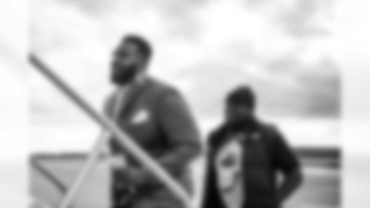 Pittsburgh Steelers offensive lineman Trent Scott (72) and Pittsburgh Steelers offensive lineman Kevin Dotson (69) travels to Atlanta for the Week 13 regular season matchup against the Atlanta Falcons, Saturday, Dec. 3, 2022. (Abigail Dean / Pittsburgh Steelers)