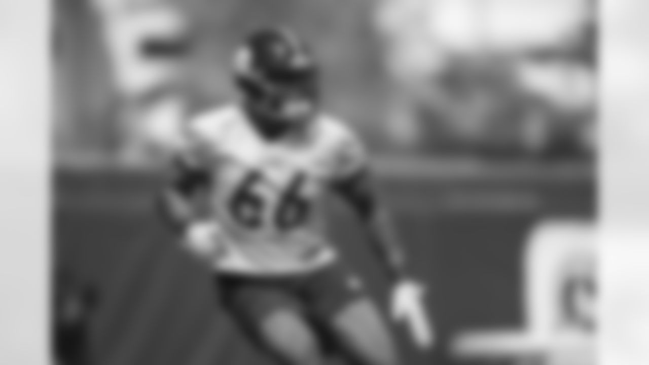 Pittsburgh Steelers defensive end James Nyamwaya (66) participates in the Steelers rookie minicamp at the UPMC Rooney Sports Complex, Sunday, May 14, 2023 in Pittsburgh, PA. (Karl Roser / Pittsburgh Steelers)