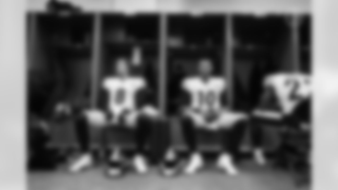 Pittsburgh Steelers quarterback Kenny Pickett (8) and Pittsburgh Steelers quarterback Mitch Trubisky (10) during a regular season game between the Pittsburgh Steelers and the Cleveland Browns, Thursday, Sept. 22, 2022 in Cleveland, OH. (Karl Roser / Pittsburgh Steelers)
