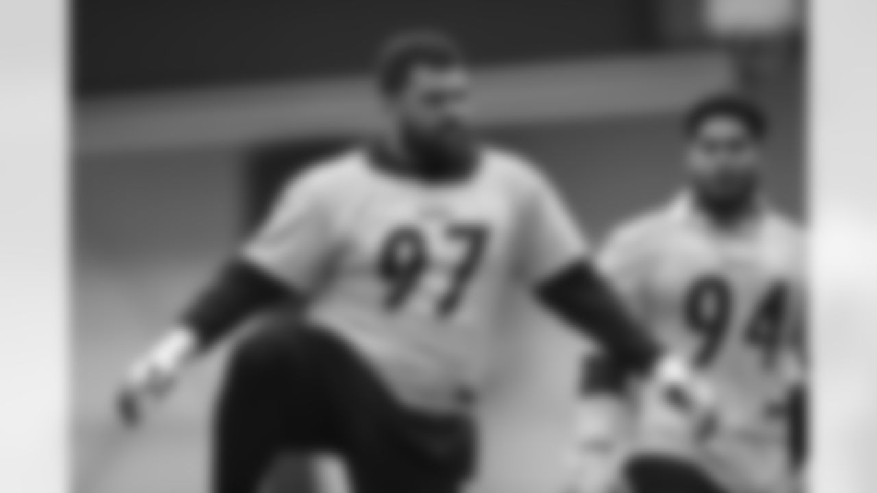 Pittsburgh Steelers defensive tackle Cameron Heyward (97) during practice at the UPMC Rooney Sports Complex preparing for a Week 12 matchup against the Indianapolis Colts, Saturday, Nov. 26, 2022 in Pittsburgh, PA. (Karl Roser / Pittsburgh Steelers)