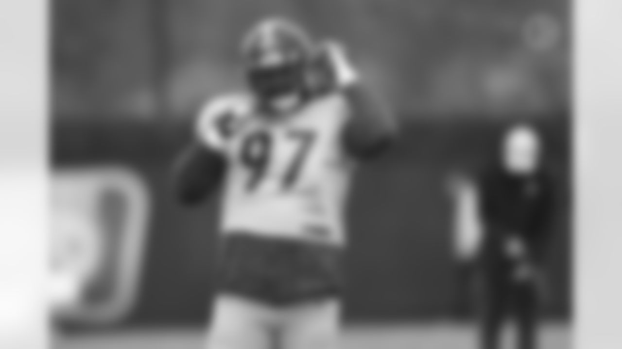 Pittsburgh Steelers defensive tackle Cameron Heyward (97) during practice at the UPMC Rooney Sports Complex preparing for a Week 15 matchup against the Tennessee Titans, Wednesday, Dec. 15, 2021 in Pittsburgh, PA. (Karl Roser / Pittsburgh Steelers)